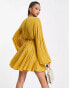 ASOS DESIGN wrap balloon sleeve mini dress with tie waist detail in mustard