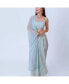 Women's Sky Blue Shimmery Pleated Dhoti Skirt and Embellished Blouse Set