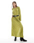 Pieces plisse maxi dress with side splits in green