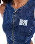 Calvin Klein Jeans zip crop denim top in dark wash