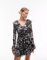 Topshop v neck ruffle mini tea dress in mono animal