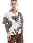 Pull&bear abstract palm print shirt in white and khaki