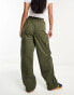 Pieces toggle detail cargo trousers in khaki