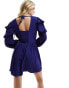 Wednesday's Girl wrap detail ruffle sleeve mini dress in navy blue