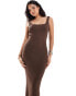 Pimkie knit rib sleeveless square neck bodycon midi dress in chocolate