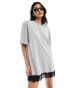 Noisy May oversize t-shirt dress with lace trim in grey