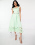 ASOS DESIGN cut work midi dress with scallop hem in green ash