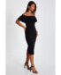 Women's Bengaline Ruffle Bardot Midi Bodycon Dress