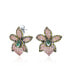 3D Green Pink Orchid Flower Shaped Pave CZ Large Stud Earrings For Women Cubic Zirconia Rhodium Plated Brass