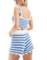 ASOS DESIGN Petite crochet crop top with square neck in blue stripe co-ord