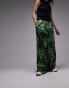 Topshop satin print wide leg pull on trouser in green