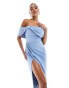 True Violet bardot midi dress in dusky blue