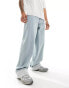 COLLUSION X015 baggy low rise jeans in lightwash blue grey with turn ups