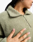 ASOS DESIGN Curve Weekend Collective oversized borg half zip with burnout in sage green