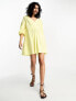 River Island puff sleeve tie back smock mini dress in yellow