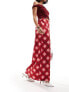 The Frolic check print satin midaxi skirt in red and pink