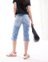 Monki moop low waisted denim capri pants in tinted mid blue wash