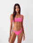 Bershka scoop neck crinkle bikini top co-ord in bright pink