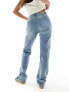 Stradivarius STR Petite comfort fit straight leg jean in mid blue