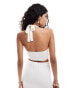 New Look corsage halter crop top in off white