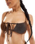 Public Desire ruched tie front bikini top in brown glitter