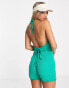 JDY ribbed tie back halterneck playsuit in green