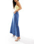 ASOS DESIGN denim godet maxi skirt in mid blue