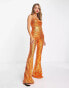 ASOS DESIGN sequin cowl neck flare leg jumpsuit in orange