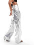 AFRM wynn co-ord wide leg cargo trousers in silver faux leather