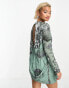 ASOS DESIGN drape embellished mini dress with floral artwork in teal