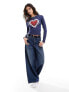 Miss Selfridge heart graphic tee with long sleeve in navy