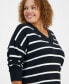 Trendy Plus Size Striped V-Neck Long-Sleeve Sweater, Created for Macy's