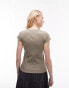 Topshop lace pointelle longline tee in khaki