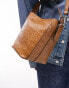 Topshop Cia crossbody bucket bag in tan croc