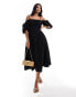 River Island puff sleeve midi dress in black