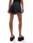 AllSaints Astrid fray hem denim shorts in washed black