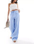 Mango linen drawstring trousers in light blue