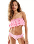 Monki co-ord side ruffle frills bikini brief in pink