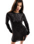 In The Style exclusive sequin split detail shift dress in black