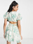 ASOS DESIGN soft tiered mini dress with tie waist detail in green floral