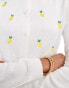 ASOS DESIGN neat fit cardigan with lemon embroidery in ivory