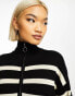 Object knitted zip neck jumper in black mono stripe