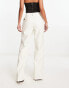 NA-KD faux leather straight leg trousers in off white