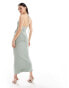 ASOS DESIGN mesh cowl trim maxi dress in sage green