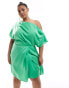 ASOS DESIGN Curve exclusive satin off shoulder mini dress in green