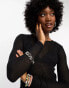 Cotton On sheer ribbed long sleeve top in black