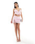 Missyempire tie side lace trim mini skirt co-ord in baby pink