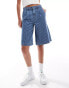 ASOS DESIGN tailored longline denim jorts in mid blue pinstripe co-ord