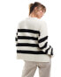 Bershka chunky crew neck jumper in ecru & black stripe