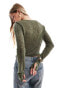 Brave Soul textured mesh long sleeve top in moss green